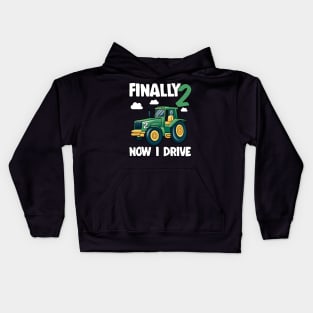 Kids Finally 2 2nd Birthday Gift Boy Tractor Kids Hoodie